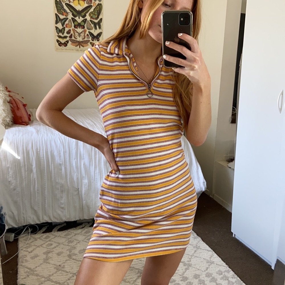 Striped polo shirt dress with zipper 70s inspired